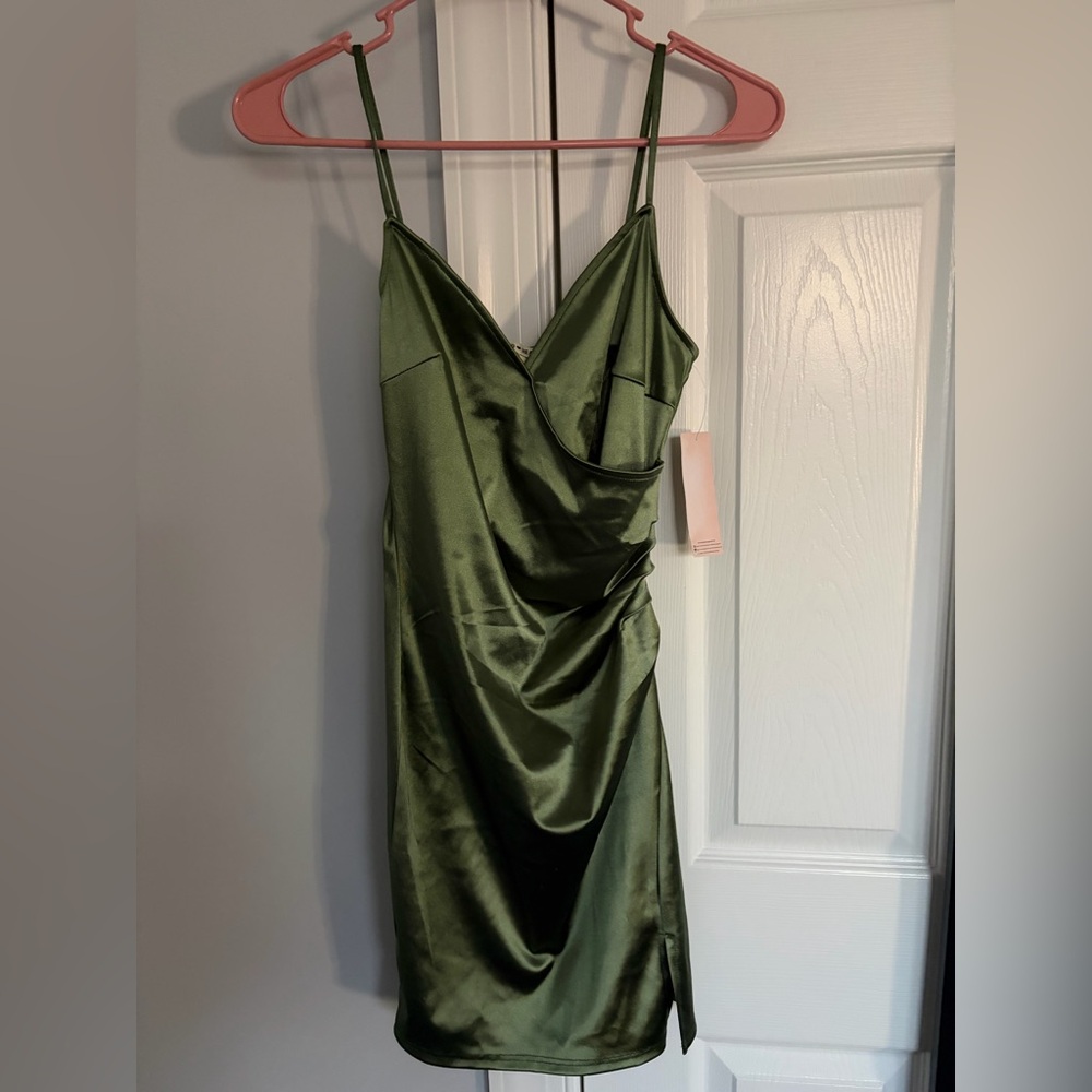 Inspired Hearts Backless Green Satin Dress